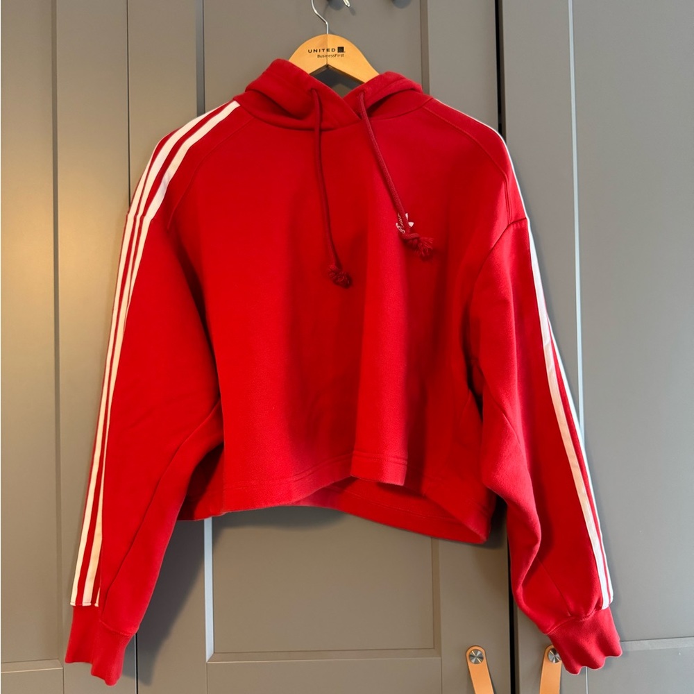 Adidas Red Hoodie with White Stripes 2x